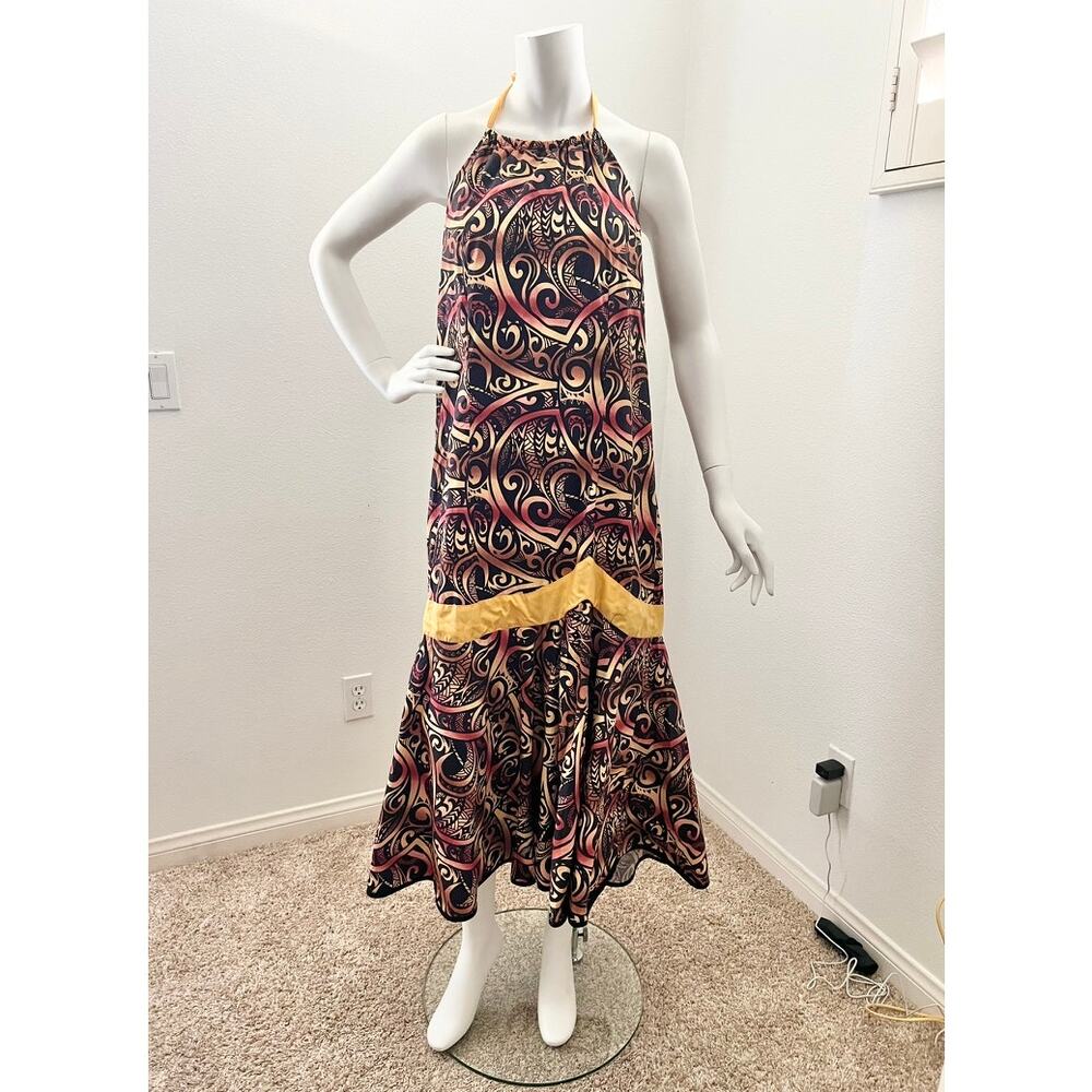 vintage 90s / islander print samoan halter dress / puletasi design dress